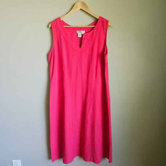 Coldwater Creek Midi Dress Size L Petite Pink Sleeveless Linen Cotton Blend - Picture 1 of 7